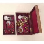 Collection of glass and pottery dolls house furnishings contained within jewellery box Condition