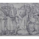 Percy S. Willats (fl.1913-36), Soldiers resting, signed and dated Mar '17, pencil drawing, 24 x 27.