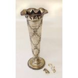 Silver posy vase and pearl and gold bracelet. Pair of clip on earrings Condition report: see terms