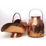 Copper coal helmet and milk churn. Condition report: see terms and conditions