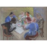 P. Esvan, 20th century, Figures eating at a table, signed, pastel, 72 x 102cm.; 28.5 x 40.25in.