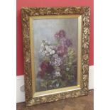 A. Hornblower, 20th century, 'Giant Phlox' floral still life, oil on canvas in gilt frame. Condition