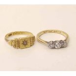 18ct gold 3-stone diamond ring and another 18ct ring (2) Condition report: see terms and conditions