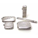 Three silver Vesta cases; pencil holder; silver mounted scent flask Condition report: see terms