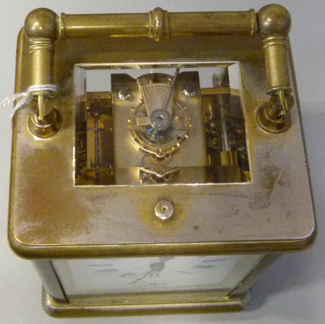 French brass hour repeating carriage clock, by Le Roy & Fils, the electro-plated case with a white - Image 5 of 5
