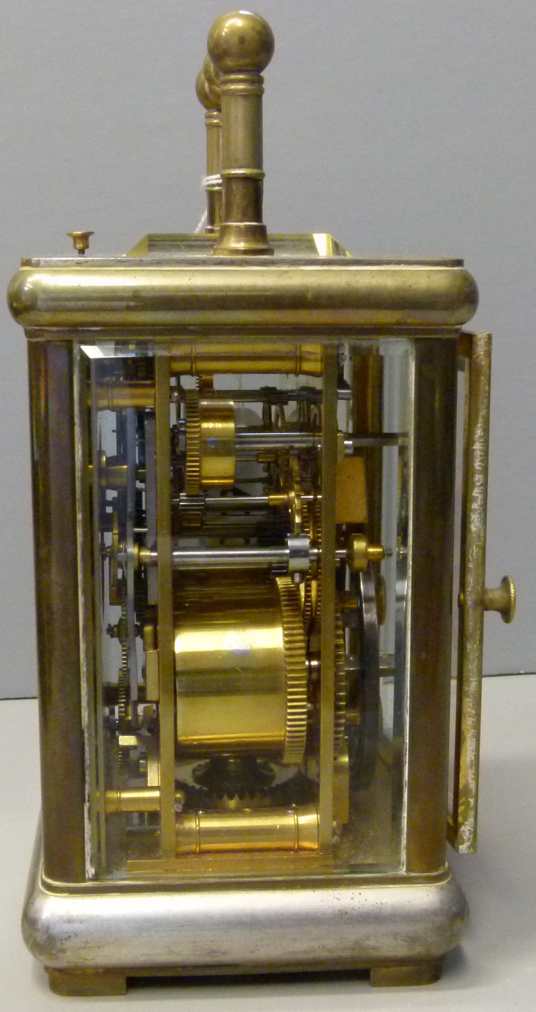 French brass hour repeating carriage clock, by Le Roy & Fils, the electro-plated case with a white - Image 4 of 5