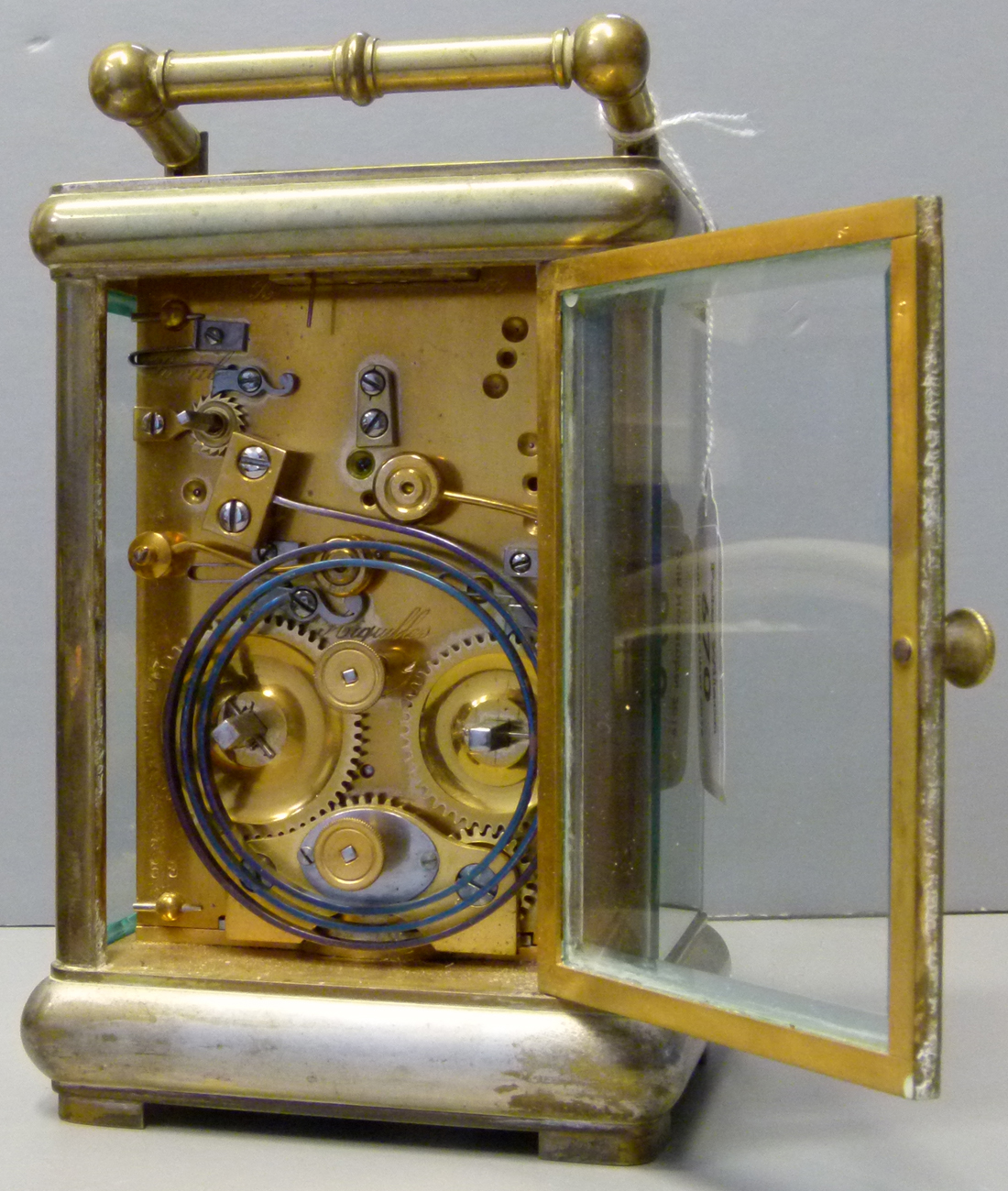 French brass hour repeating carriage clock, by Le Roy & Fils, the electro-plated case with a white - Image 2 of 5