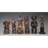 Songye figure group couple, also three other Songye figures, a Yaka figure and a Chokwe figure, (