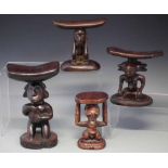 Two Luba / Hemba head rests, also a Songye and Yaka headrest, the tallest measures 23cm high All