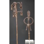 Bamana Ironwork staff and a figure, the staff measures 88cm high All lots in this Tribal and African