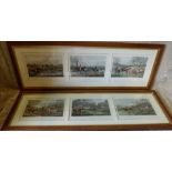 A Pair of Triple Coloured Hunting Prints "Tally Ho, Full Cry" etc, in oak frames,