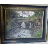 A Bentley, Oil on Canvas depicting Waterfall with Huntsman and Hound on Hill, signed and dated 1914,