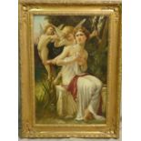 Giovanni Santanianiello Modern Oil on Canvas " Venere con Amorani" signed in gilt frame,