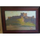 Septimus Edwin Scott Oil on Board "Banburgh Castle" signed, in Mahogany frame,