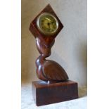 Heures Walnut and Fruitwood Timepiece in form of a bird having gilt dial with Arabic numerals,