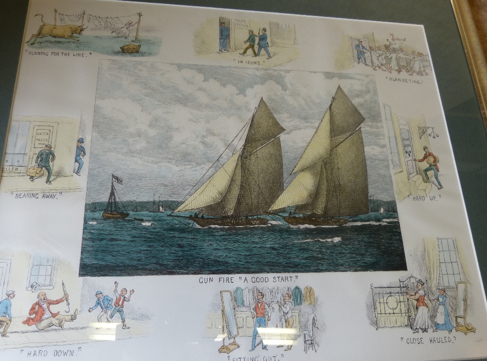 A Modern Coloured Marine Print surrounded by humorous scenes in gilt frame, - Image 2 of 3