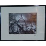 A Black and White Photographic Signed Print "St Paul's Cathedral London" in black frame
