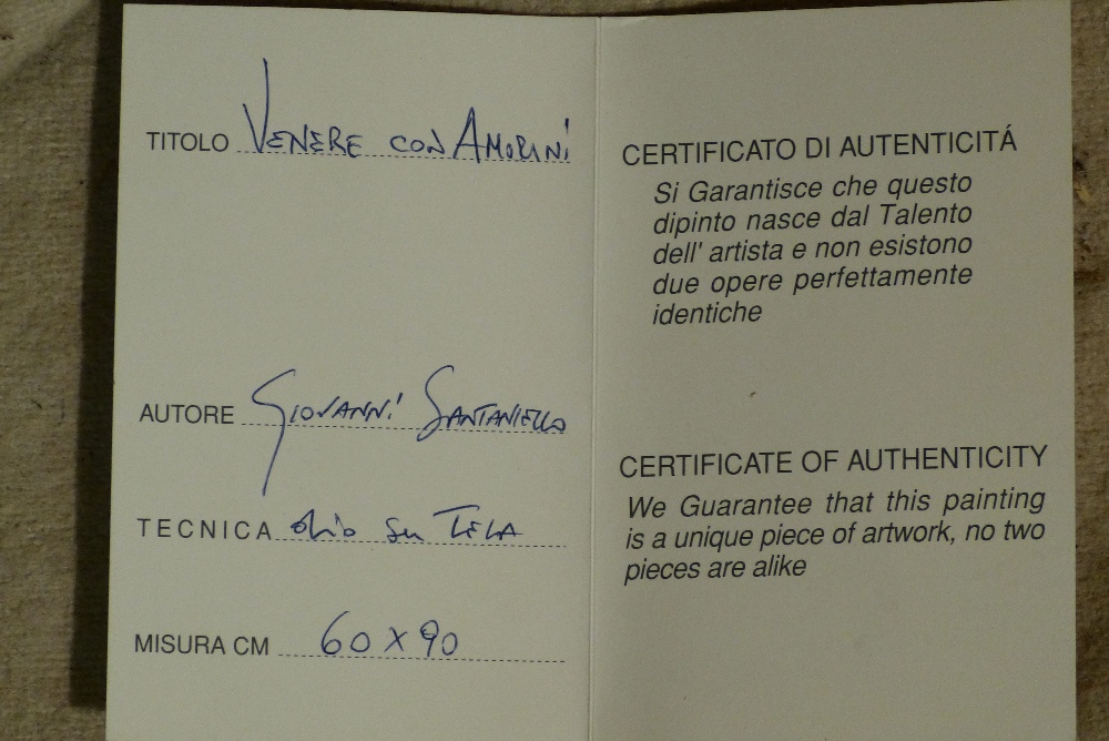 Giovanni Santanianiello Modern Oil on Canvas " Venere con Amorani" signed in gilt frame, - Image 4 of 5