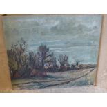 An Oil on Canvas depicting tree lined country road, unsigned, unframed,