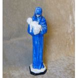 An Ashtead Pottery Phoebe Stabler Figure " Madonna" on white and blue ground having square chamfer