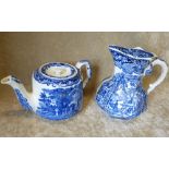 A Mason Blue and White Octagonal Bulbous Jug "Vista" 17.