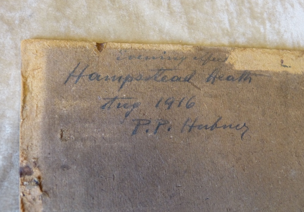 P Habney? Oil on Board Hampstead Heath 1916, Indistinctly signed, unframed, - Image 4 of 4