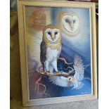 Dirk Van Wyk "Canadian" Oil on Canvas portrait of an Owl, signed, in white painted frame,