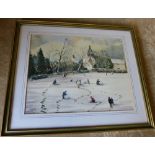 John P Jeffery Watercolour and Gouache "Winter Playtime" signed and dated in green and gilt frame,