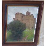 Septimus Edwin Scott Oil on Board "The Keep Warkworth Castle" signed, in Mahogany frame, 32cm x 25.