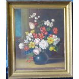 James North Oil on Canvas still life vase of flowers, signed, in gilt frame,