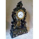 A Leroy, A Paris Ebonised 8 Day Striking Mantle Clock having inlaid brass decoration,