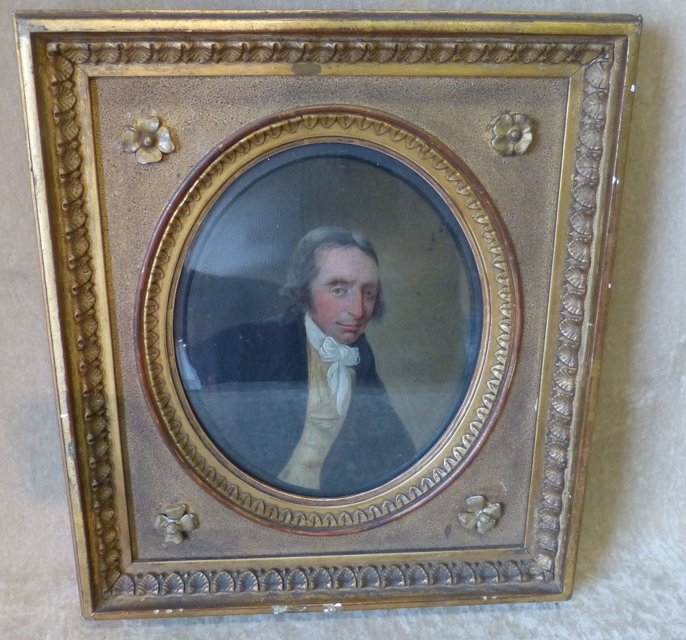 An Oval Oil on copper panel, shoulder length portrait of a gentleman, unsigned, in gilt frame,