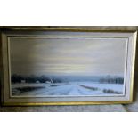 John Foulger Oil on Canvas winter country scene at sunset, indistinctly signed,