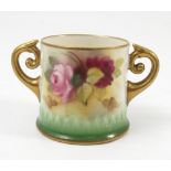 A Royal Worcester miniature loving mug, decorated with roses by Spilsbury, H282, dated 1931,