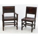 A harlequin set of eight (6+2) Cromwellian hide covered dining chairs