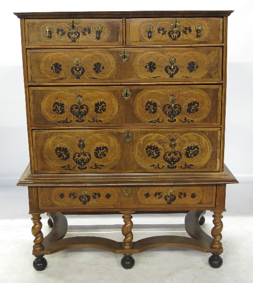 A late 17th century marquetry chest on stand,