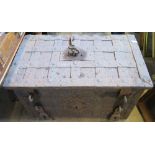 A 17th/18th century Nuremberg iron strong box, with carrying handles and central lock to rising lid,