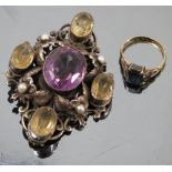 An Austro-Hungarian amethyst and citrine brooch, stamped 'Silver', length 5.