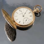 An Elgin full hunter pocket watch, stamped 'Solid 14kt Gold', the four part hinged case,