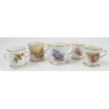 A Royal Worcester miniature tyg, decorated with flowers,