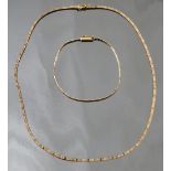 A 9ct gold three colour narrow collar, together with a matching bracelet, collar length 41cm,