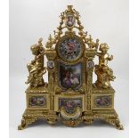 A 19th century ormolu and sevres mantel clock, the back plate inscribed Japy Freres,
