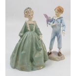 Two Royal Worcester figures, Grandmother's Dress and The Parakeet, both modelled by F G Doughty,