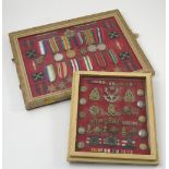 A framed display of medals, to include 1st World War service medals issued to 22380 PTE G Dyke K.S.