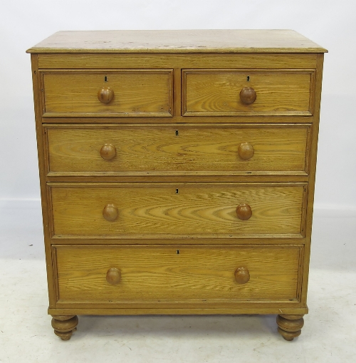 A 19th century oak and pine chest of drawers, fitted two short drawers over three long drawers,