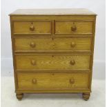 A 19th century oak and pine chest of drawers, fitted two short drawers over three long drawers,