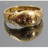 A diamond and ruby 18ct gold ring, Chester 1905, finger size P, weight 2.