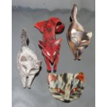 A Lea Stein cat brooch, together with a Lea Stein fox brooch, another cat brooch, a cat mask brooch,