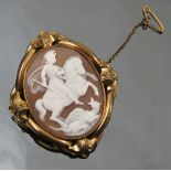 A St George and the Dragon shell cameo brooch, in gilt metal,