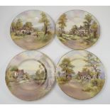 Three Royal Worcester printed painted plates, decorated with rural scenes, Elmley,